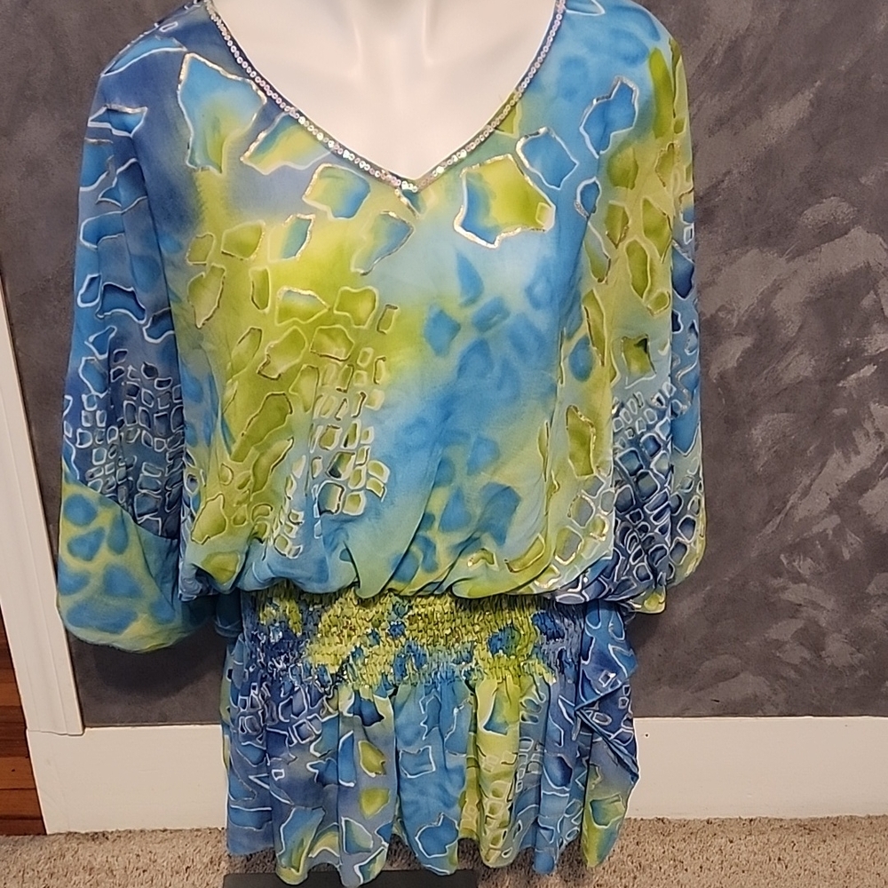 Peppermint Bay Blue and Green Bathing Suit Coverup Size Large